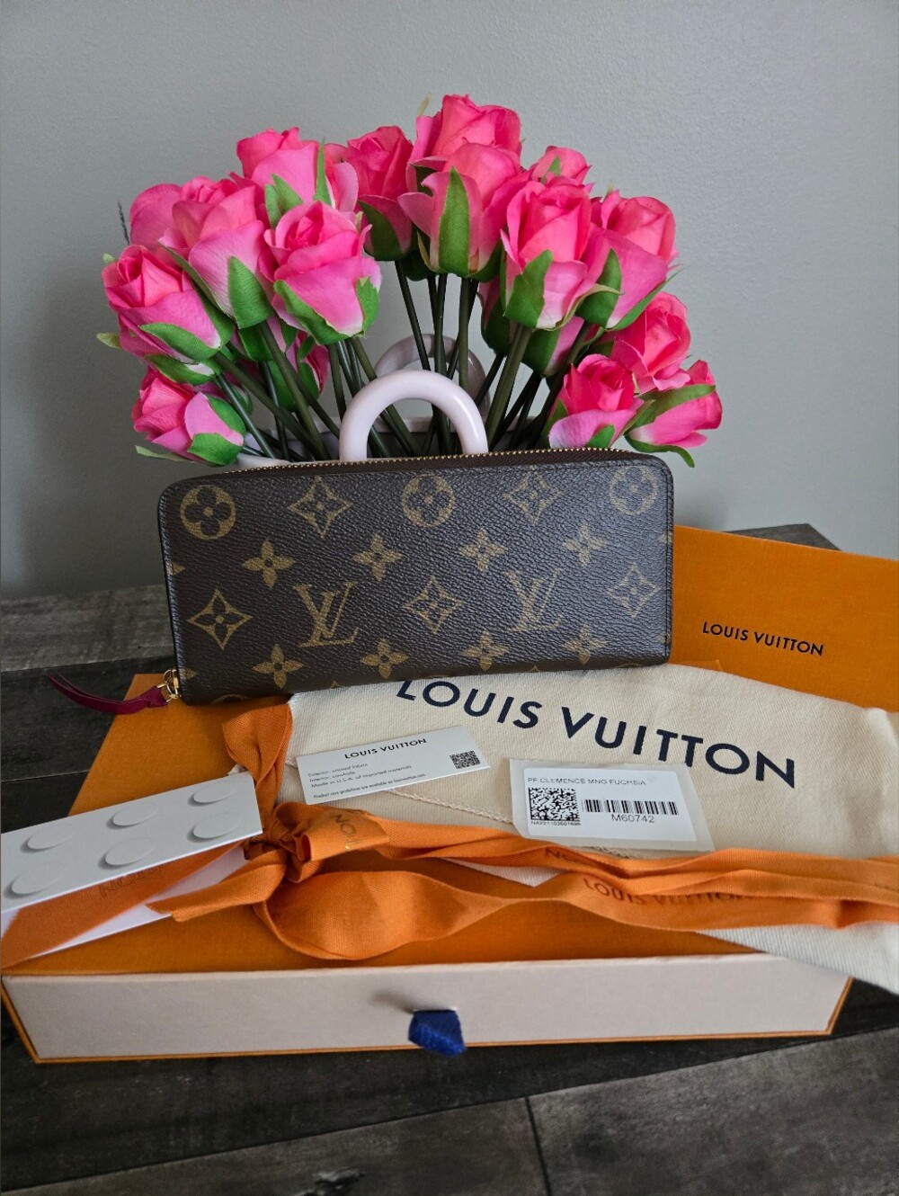 Louis Vuitton Monogram Zip-Around Wallet with Pink Accent